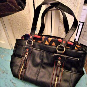 TYLER RODAN PURSE Tote Organizer Faux Leather Many Compartments Black w/ Lining